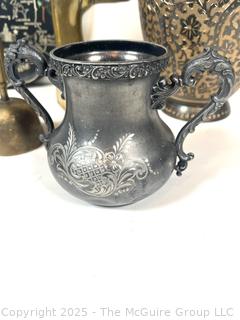 Eclectic Grouping: Brass items; play program; vase; urn; candlestick; etc