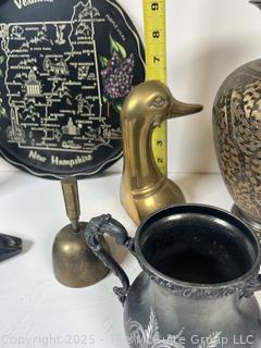 Eclectic Grouping: Brass items; play program; vase; urn; candlestick; etc