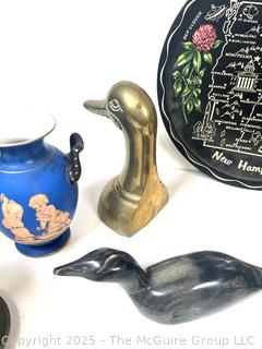 Eclectic Grouping: Brass items; play program; vase; urn; candlestick; etc