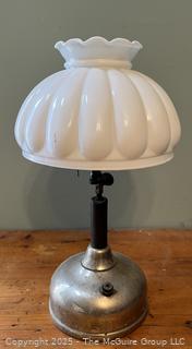 Coleman CQ Quicklite (acetylene) White Table Type 1919 Patent pressed glass shade 
