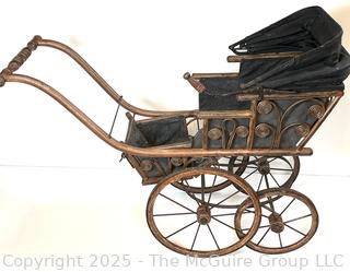 Antique Victorian-Era Miniature Doll Carriage Functional Wheels
