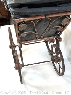 Antique Victorian-Era Miniature Doll Carriage Functional Wheels