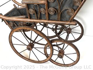 Antique Victorian-Era Miniature Doll Carriage Functional Wheels