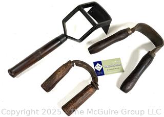 Three different antique scrapers incl. C. Drew & Co