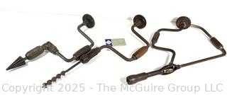 Three (3) Hand Brace Drills: straight and angle w/bits