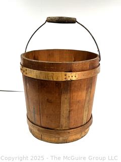 Victorian coopered oak bucket w/copper band and wire handle