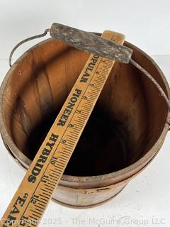 Victorian coopered oak bucket w/copper band and wire handle