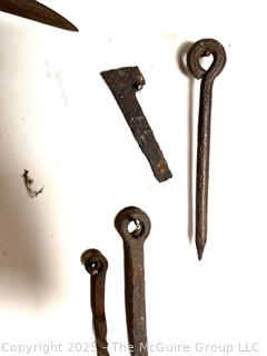 Antique wrought iron pins and fasteners 