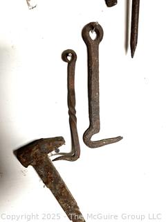 Antique wrought iron pins and fasteners 