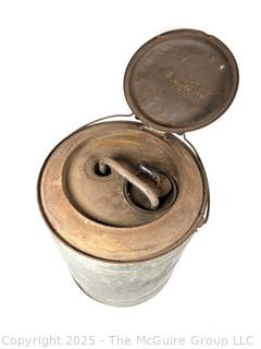 Antique HOME RULE Galvanized Gas Can w/ Wooden Handle & Internal Pump