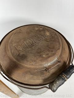 Antique HOME RULE Galvanized Gas Can w/ Wooden Handle & Internal Pump