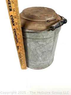Antique HOME RULE Galvanized Gas Can w/ Wooden Handle & Internal Pump