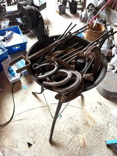 Ferrier: Vintage Cast Iron Blower and Forge with tools and shoes