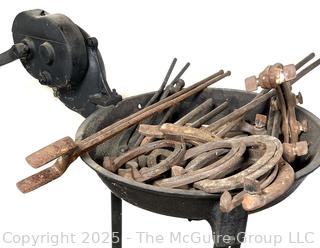 Ferrier: Vintage Cast Iron Blower and Forge with tools and shoes