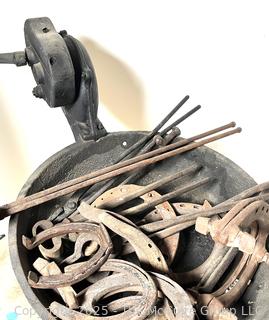 Ferrier: Vintage Cast Iron Blower and Forge with tools and shoes