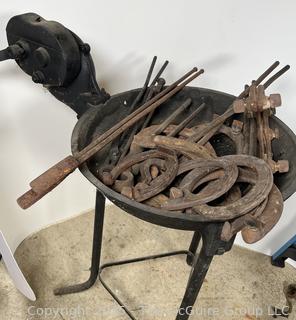 Ferrier: Vintage Cast Iron Blower and Forge with tools and shoes