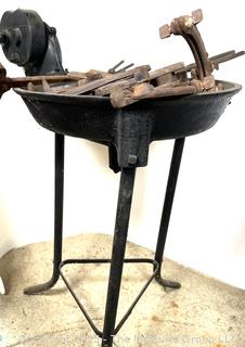 Ferrier: Vintage Cast Iron Blower and Forge with tools and shoes
