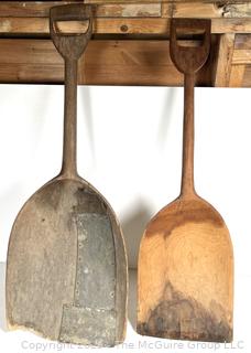 Two (2) ~1860s Antique Wood D Handle Shovels for moving grain