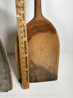 Two (2) ~1860s Antique Wood D Handle Shovels for moving grain