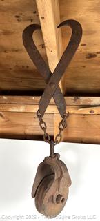 ???????? Antique Ice Block/Log Carrying Iron Tongs w/ attached pulley