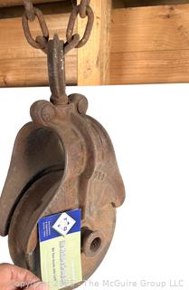 ???????? Antique Ice Block/Log Carrying Iron Tongs w/ attached pulley