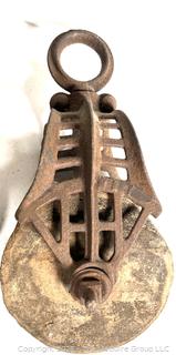 Grouping of cast iron pulleys including Lane Bros. Poughkeepsie NY 