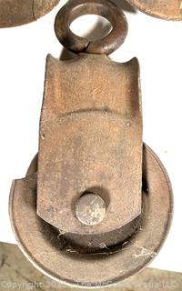Grouping of cast iron pulleys including Lane Bros. Poughkeepsie NY 