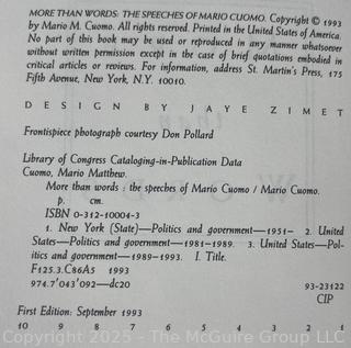 More Than Words: The Speeches of Mario Cuomo - Hardcover with dedication and signature Family