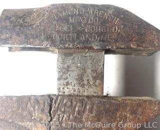 Two (2) vintage adjustable wrenches including THOMPSON Patent DIAMOND Wrench Co Portland ME Buggy Carriage Wrench Tool 12"; 