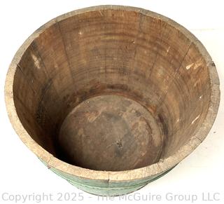 Antique Knight's Blue Painted Wood Stave Bucket 9 1/2" tall