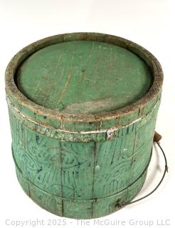 Antique Knight's Blue Painted Wood Stave Bucket 9 1/2" tall