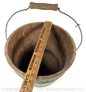 Antique Knight's Blue Painted Wood Stave Bucket 9 1/2" tall