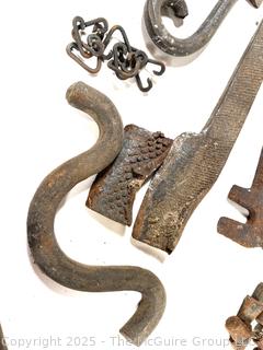 Assorted iron and nails: VINTAGE HERSCH STEEL CHAIN DETACHER TOOL