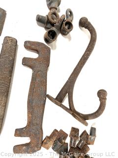Assorted iron and nails: VINTAGE HERSCH STEEL CHAIN DETACHER TOOL