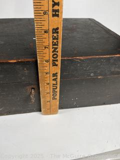 Wood box of tools: Hand Brace, scribes; and Vintage Leather Punch Set Round Circular for Leather or Rubber
