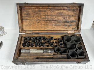 Antique Ratchet Wrench Socket Set Circa 1910 Incomplete Wood Box