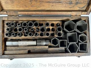 Antique Ratchet Wrench Socket Set Circa 1910 Incomplete Wood Box