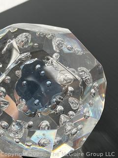 Steuben leaded glass paperweight dodecahedron w/ bubble inclusions