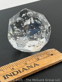 Steuben leaded glass paperweight dodecahedron w/ bubble inclusions