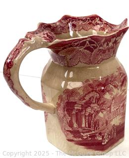 VINTAGE MASON'S IRONSTONE CHINA MADE IN ENGLAND RED VISTA PITCHER JUG 6 1/2"T