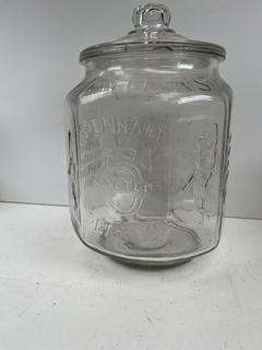 Planters Mr. Peanut Green Glass Jar Pennant Salted Peanuts 5₵ 12” Tall Vintage