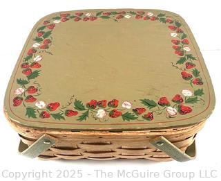 Vintage Wood & Wicker Double Handle Picnic Basket With Wood Pie Trivet Riser