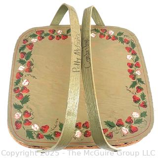 Vintage Wood & Wicker Double Handle Picnic Basket With Wood Pie Trivet Riser