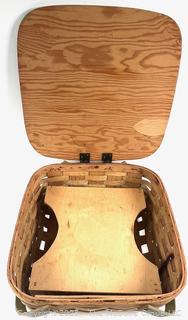 Vintage Wood & Wicker Double Handle Picnic Basket With Wood Pie Trivet Riser