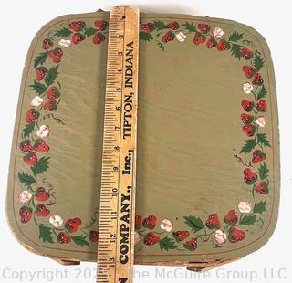 Vintage Wood & Wicker Double Handle Picnic Basket With Wood Pie Trivet Riser