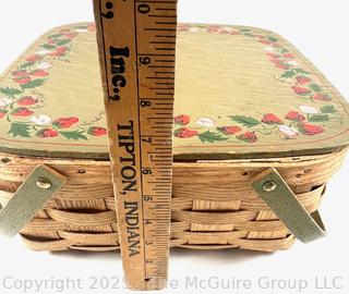 Vintage Wood & Wicker Double Handle Picnic Basket With Wood Pie Trivet Riser