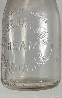 Group of five (53) antique glass milk pint bottles: various brands