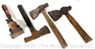Three (3) Hand axes and Stanley No. 82 hand scraper