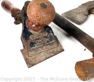 Three (3) Hand axes and Stanley No. 82 hand scraper