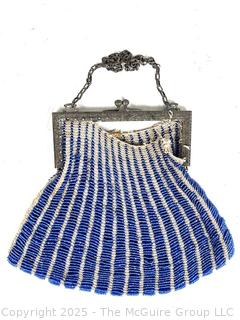 Art Deco Blue Glass Bead Scalloped Handbag